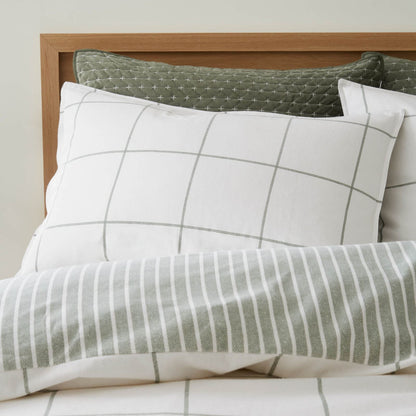 Bianca Fine Linens Regal Checked Reversible Cotton Bedding Duvet Cover Set Green