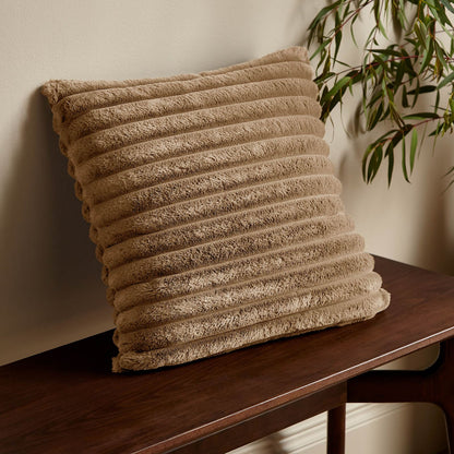 Cosy Ribbed Faux Fur Soft Touch Cushion Natural
