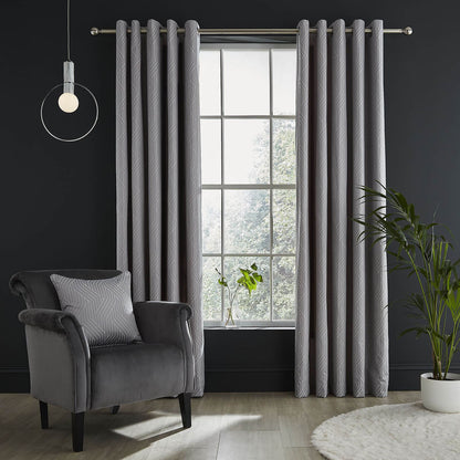 Linear Geo Silver Grey Eyelet Curtains