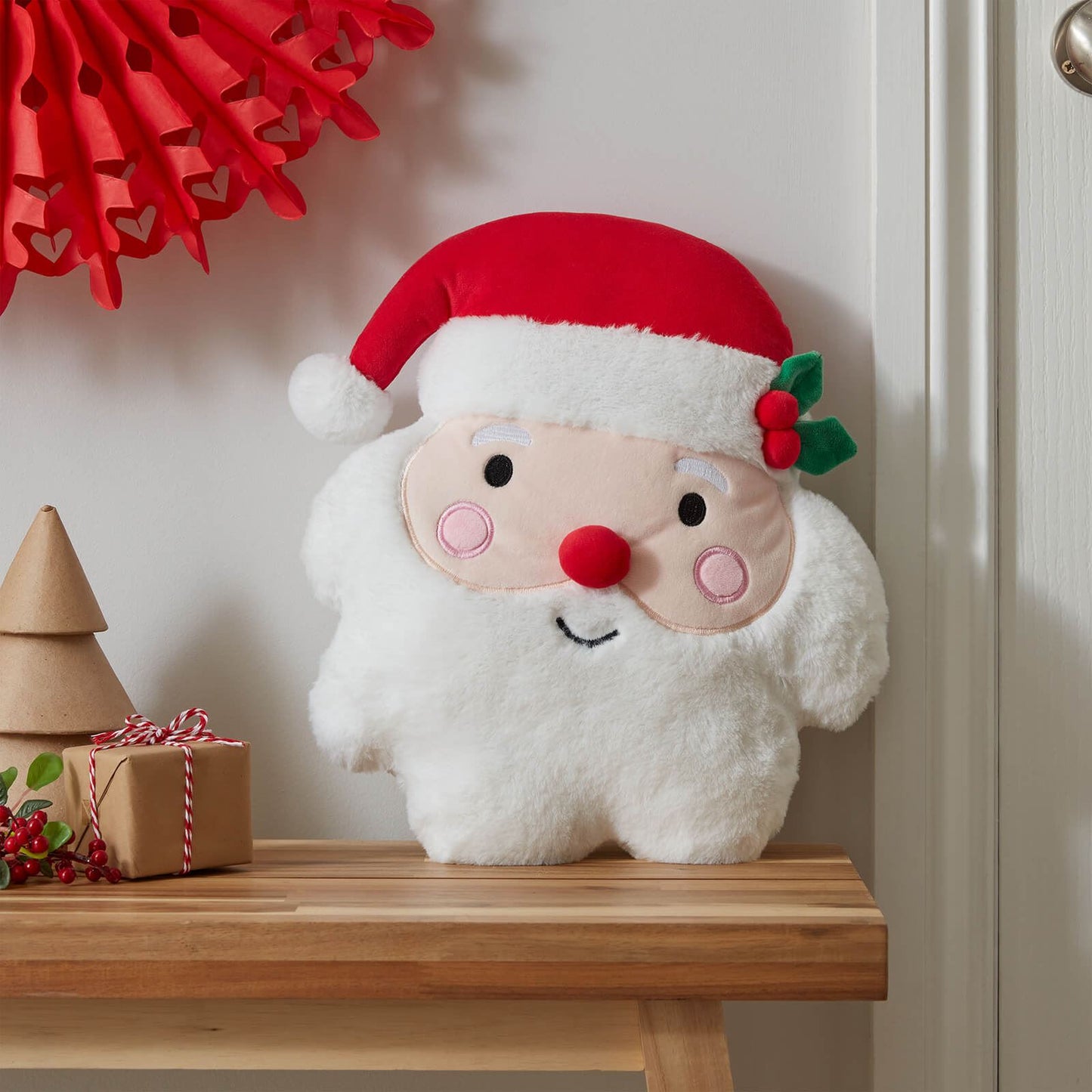 Christmas Santa 3D Shaped Cushion White