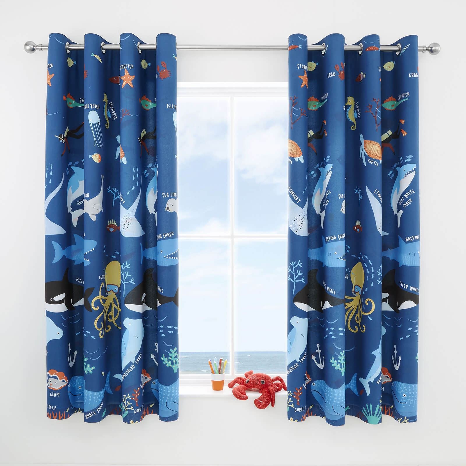 Ocean Life Navy Eyelet Curtains