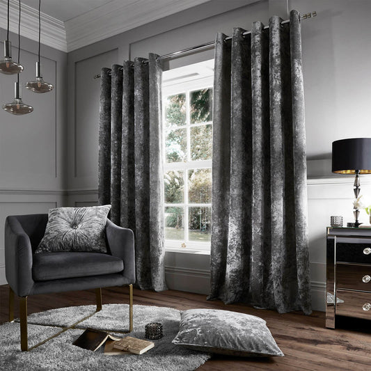 Crushed Glamour Sequin Grey Eyelet Curtains