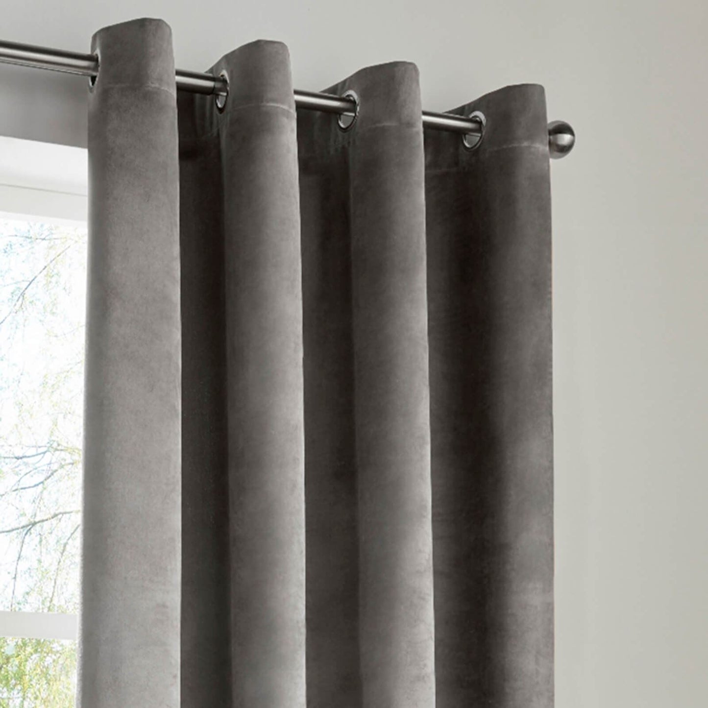 Velvet Silver Eyelet Curtains