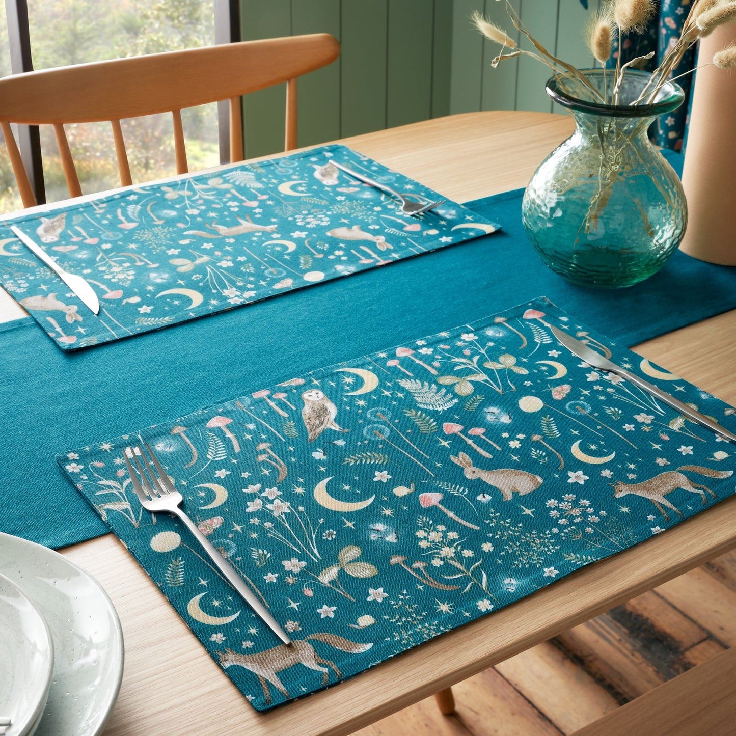 Catherine Lansfield Enchanted Twilight Animals Cotton Dining Placemat 4 Pack Green - 30x46cm
