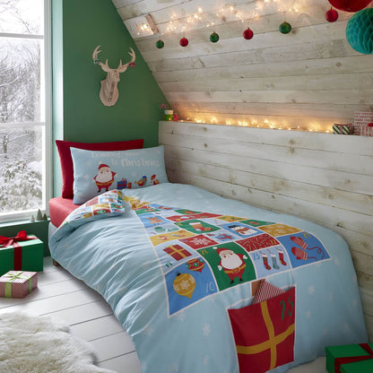 Kids Countdown To Christmas Light Blue Duvet Set