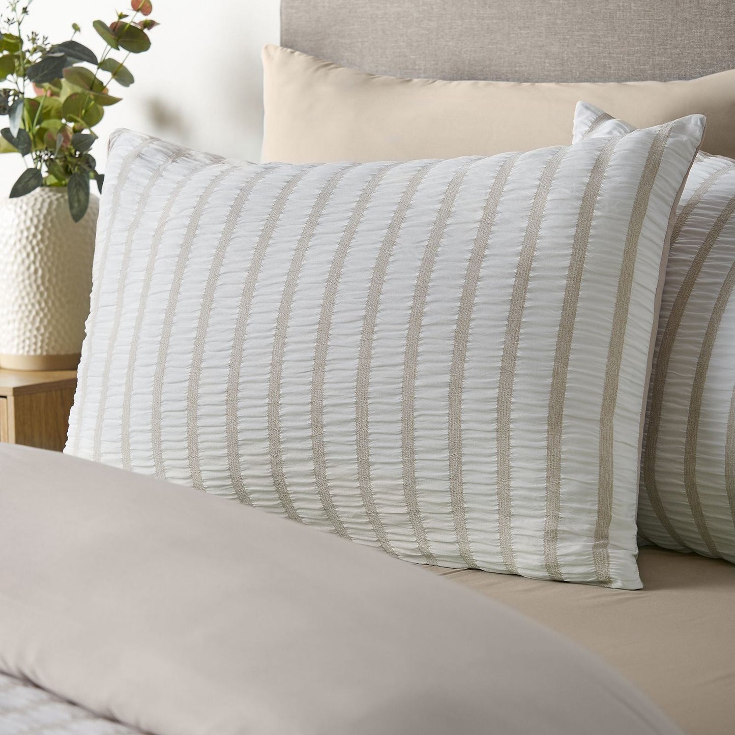 Catherine Lansfield So Soft Seersucker Stripe Natural Duvet Cover Set