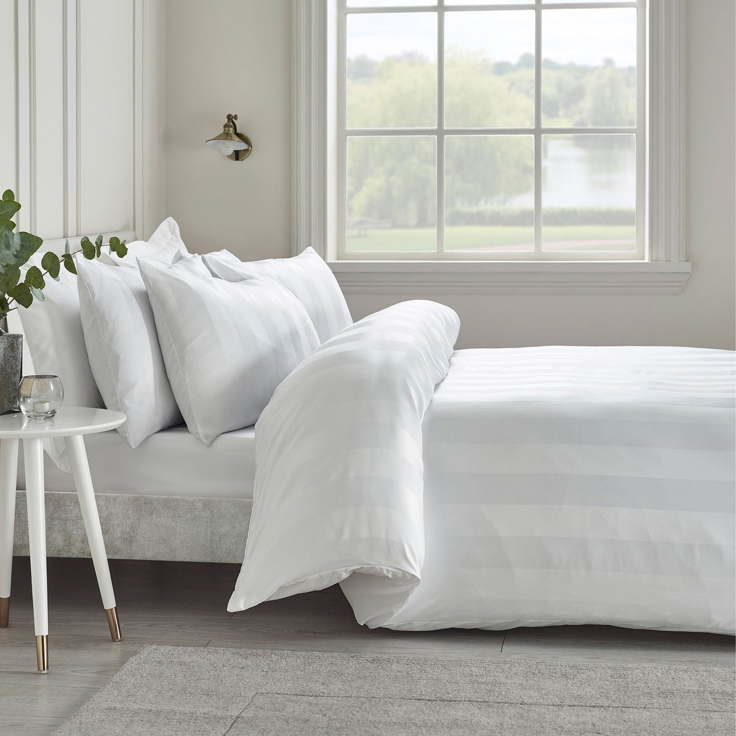 Catherine Lansfield So Soft Satin Stripe White Duvet Cover Set