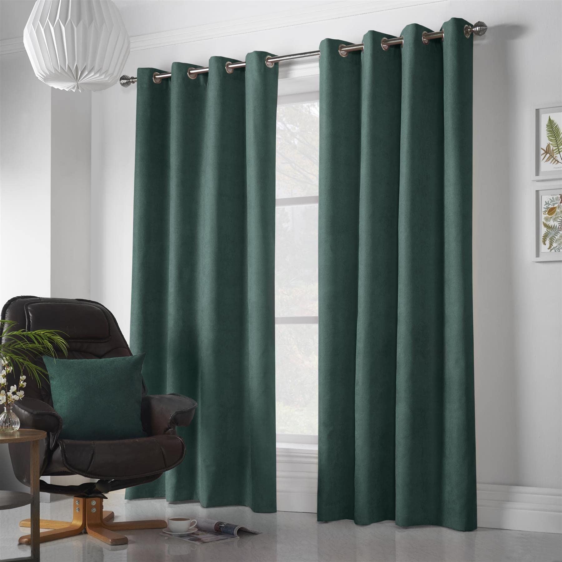 Velvet Chenille Green Eyelet Curtains