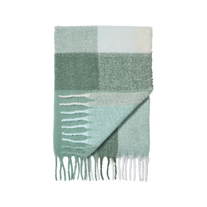 Catherine Lansfield Faux Mohair Check Green Blanket Throw - 130x170cm