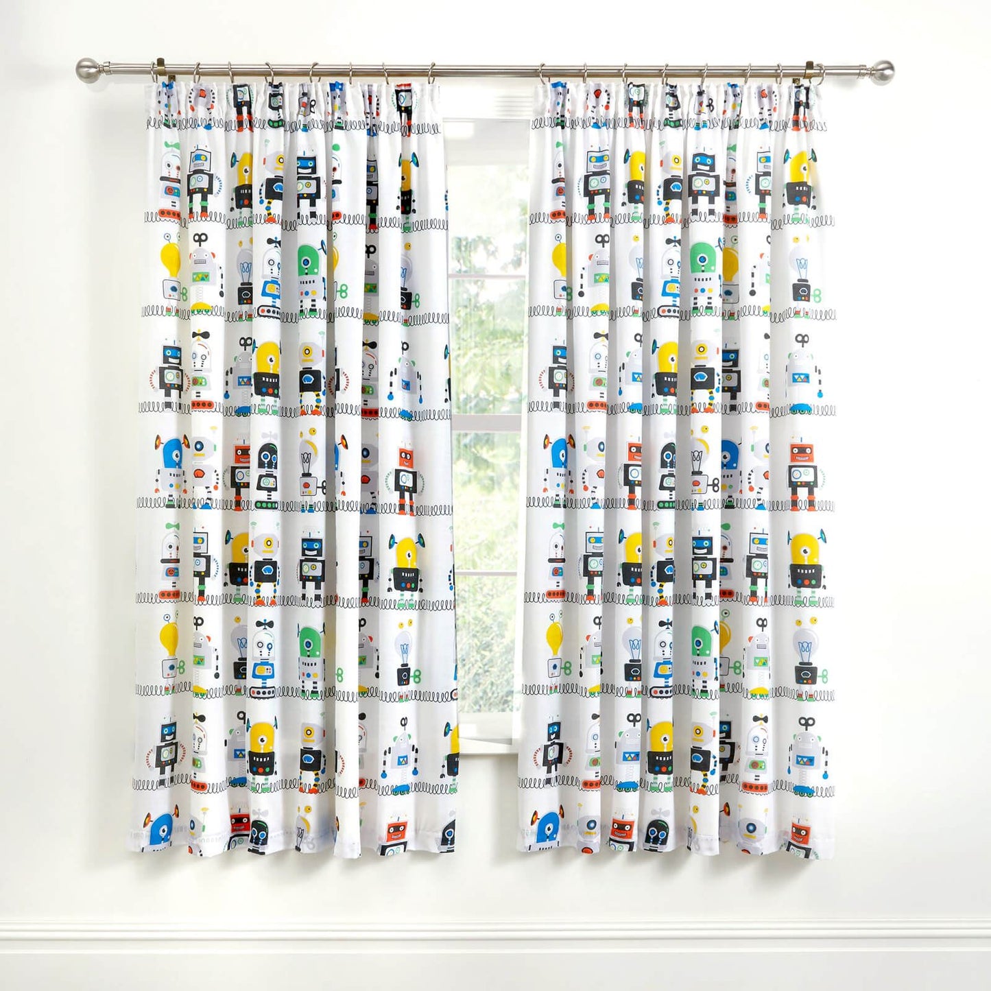 Robots Robots Blue Pencil Pleat Curtains