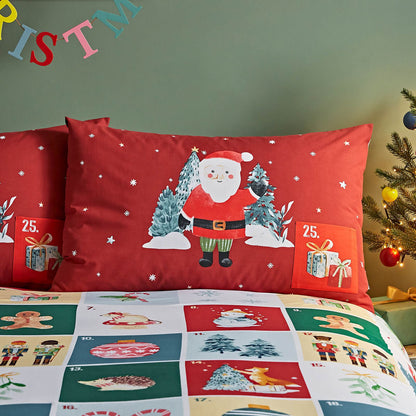 Christmas Advent Calendar Red Duvet Cover Set