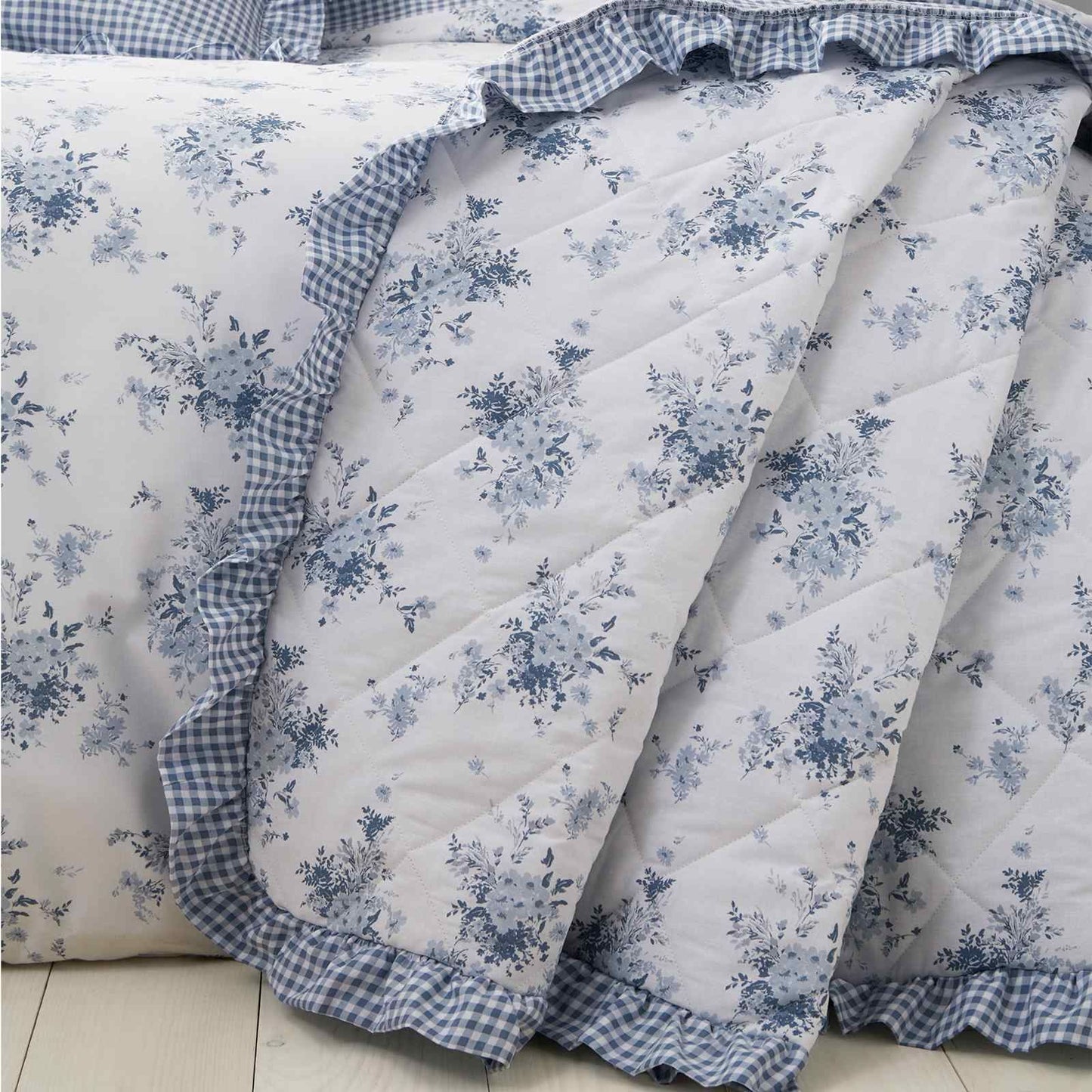 Lucie Floral Frill Blue Bedspread