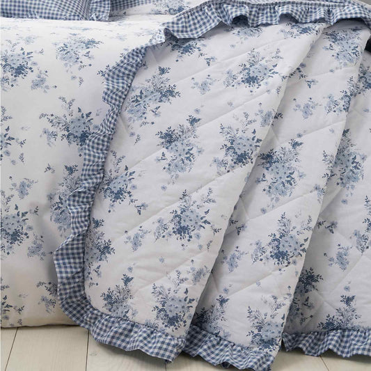 Lucie Floral Frill Blue Bedspread