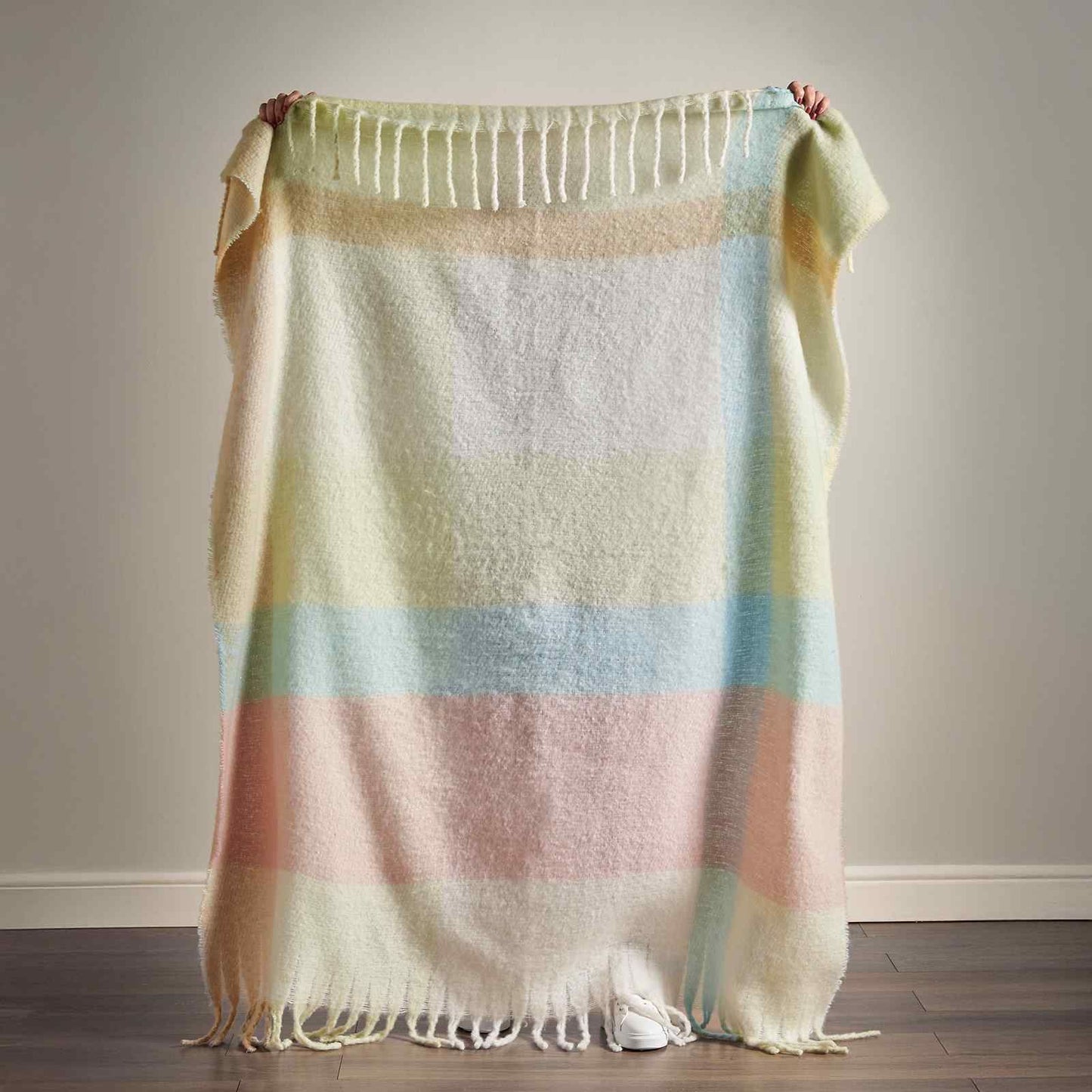 Faux Mohair Check Pastel Blanket Throw