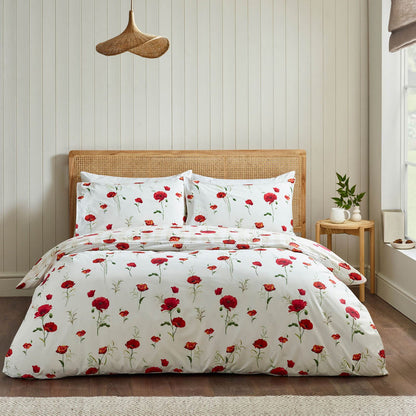 Catherine Lansfield Poppy Floral Reversible Bedding Duvet Cover Set Red