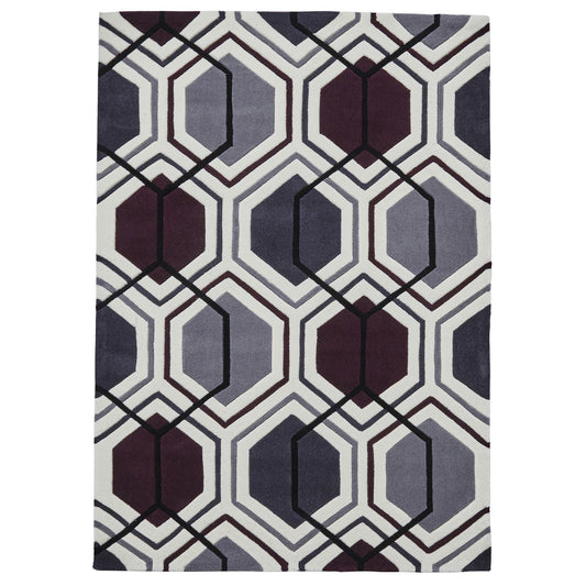 Modern Hong Kong 7526 Geometric Design Cream Purple 120 X 170Cm Rug