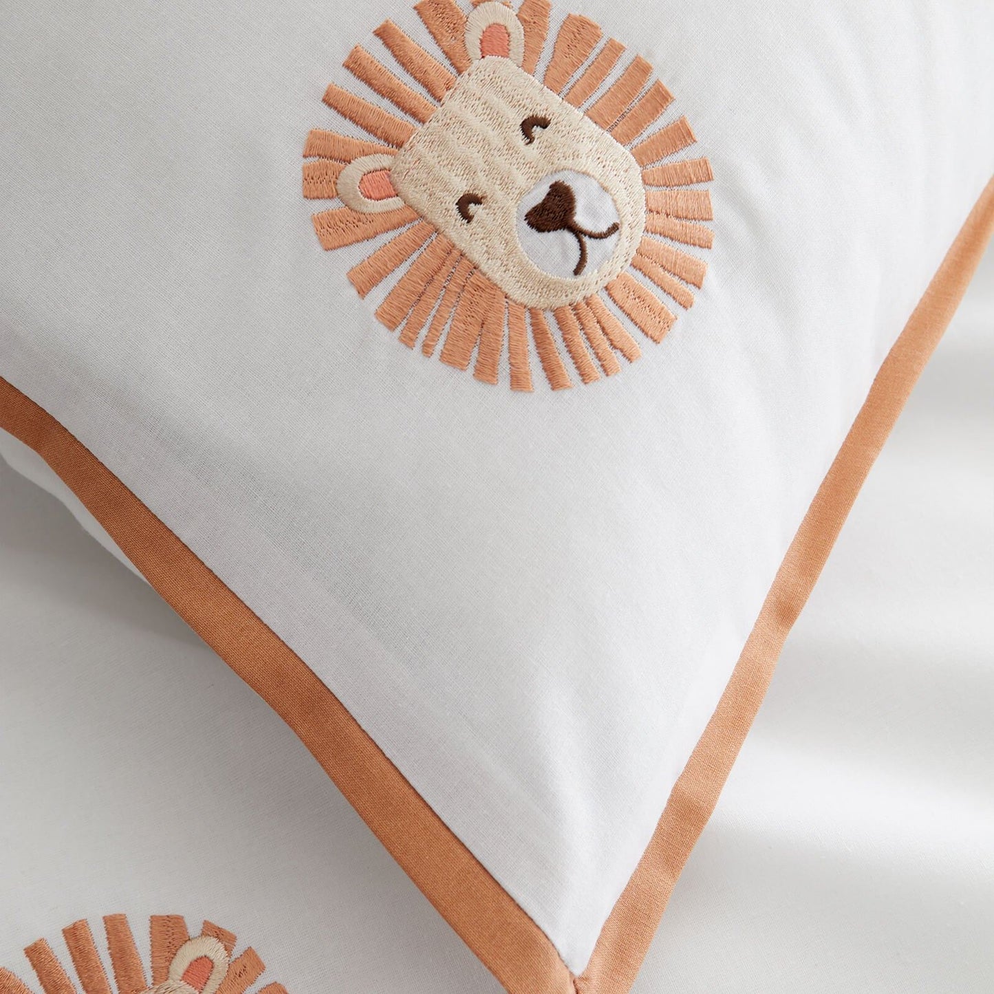 Embroidered Lions White Duvet Cover Set