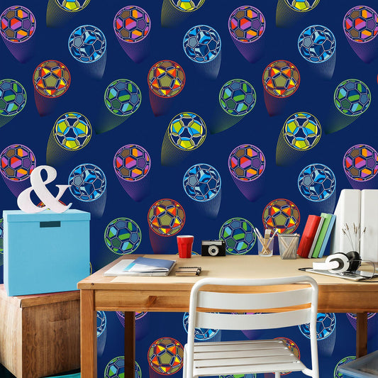 Catherine Lansfield Bright Football Navy Blue Wallpaper - 105x53cm