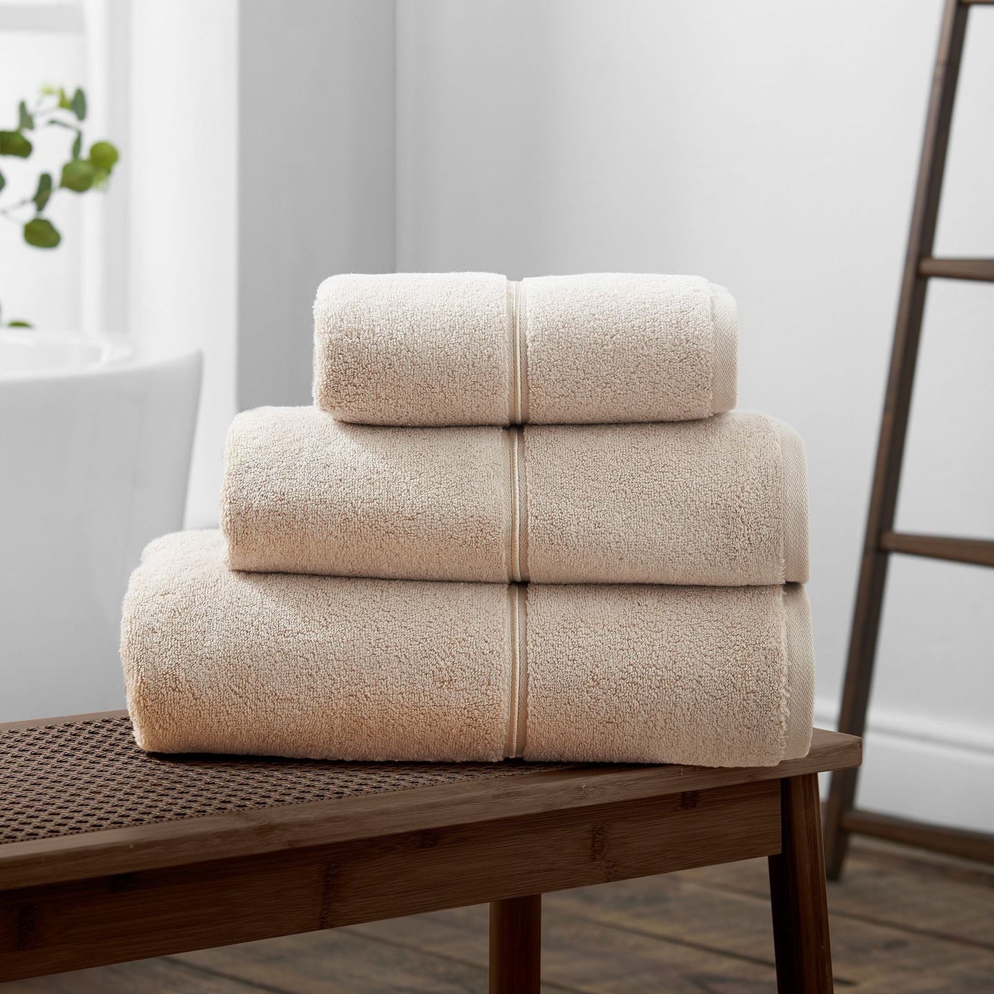 Bianca Zero Twist Satin Stitch Natural Towel and Sheet