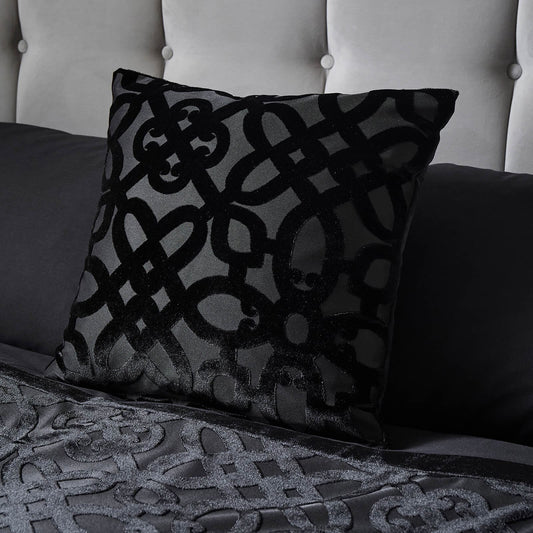 Lattice Cut Velvet Cushion Black