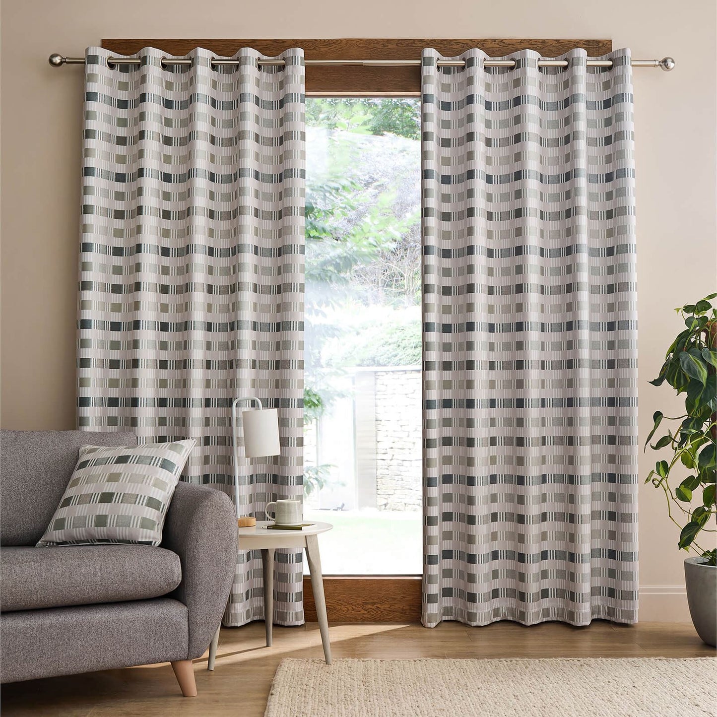 Wilson Check Green Curtains Two Panels