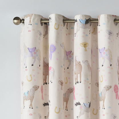Catherine Lansfield Happy Horses Cream Curtains Two Panels - 66x72 Inch