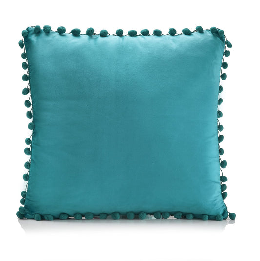 Poms Velvet Teal Cushion Cover