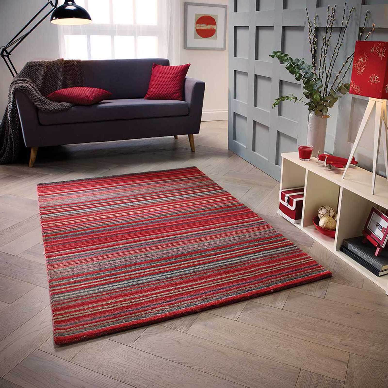 Carter Striped Red Modern Rugs – Home Linen Store