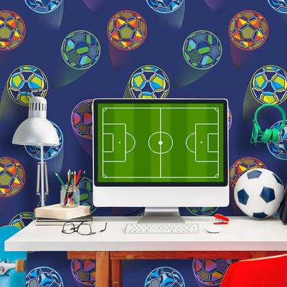 Catherine Lansfield Bright Football Navy Blue Wallpaper - 105x53cm