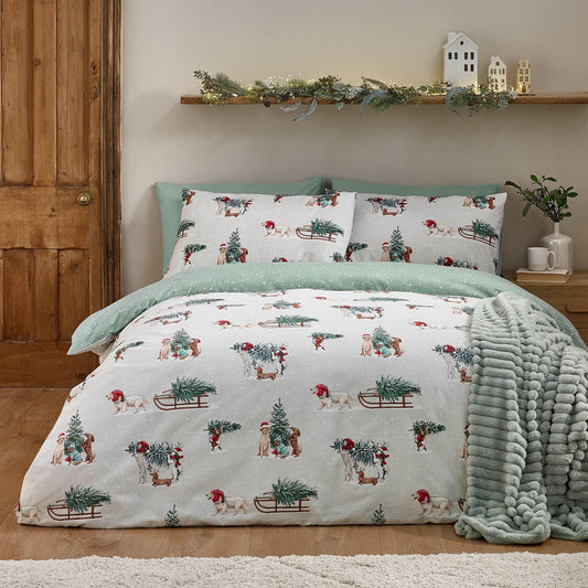 catherine-lansfield-christmas-dogs-print-cotton-bedding-duvet-cover-set-green