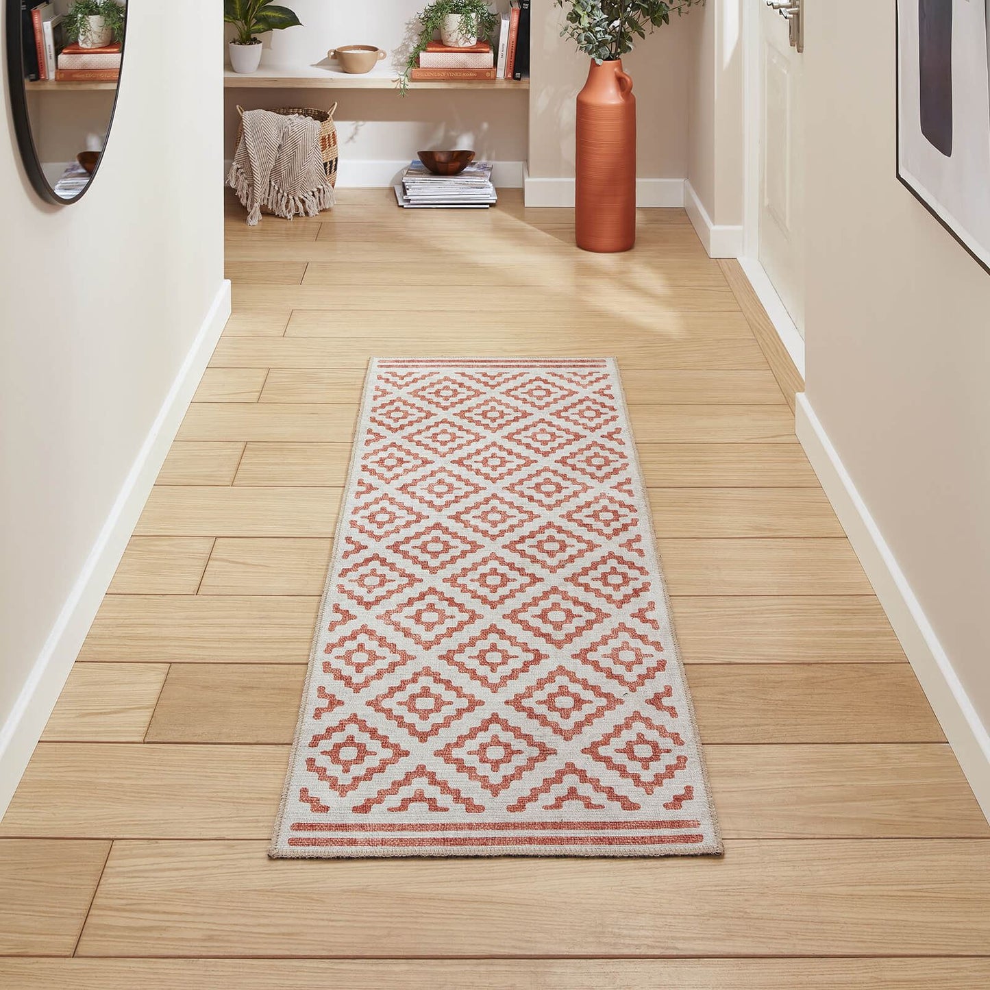 Coral H1058 Orange Modern Washable Rug