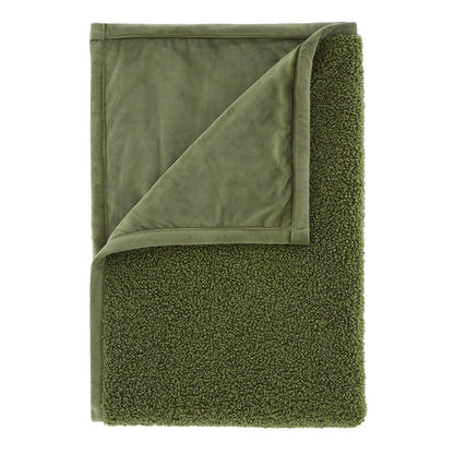 So Soft Velvet Boucle Blanket Throw Olive Green