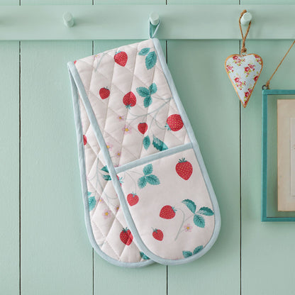 Strawberry Garden Cream/ Red Double Oven Glove - Double