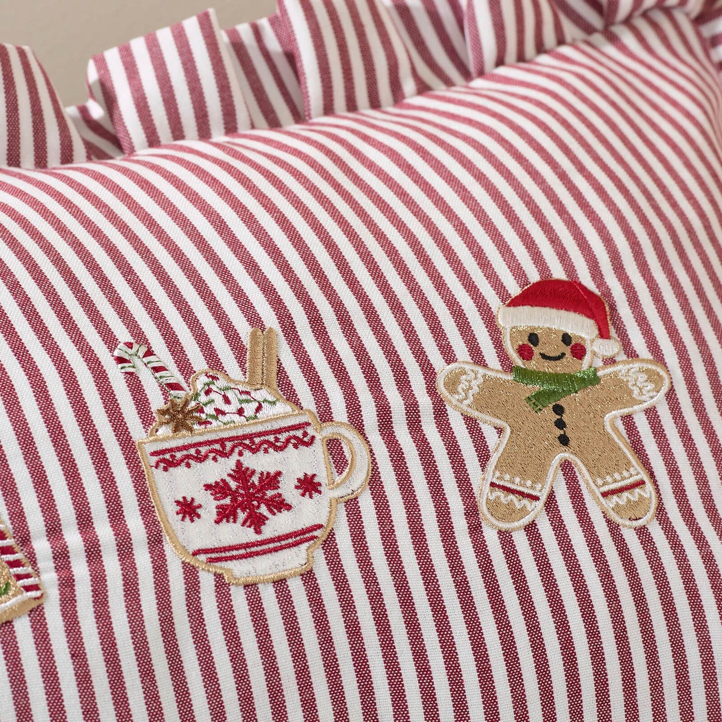 Catherine Lansfield Christmas Gingerbread Stripe Cushion Natural - 30x50cm