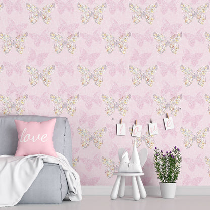 Catherine Lansfield Enchanted Butterfly Pink Wallpaper - 105x53cm
