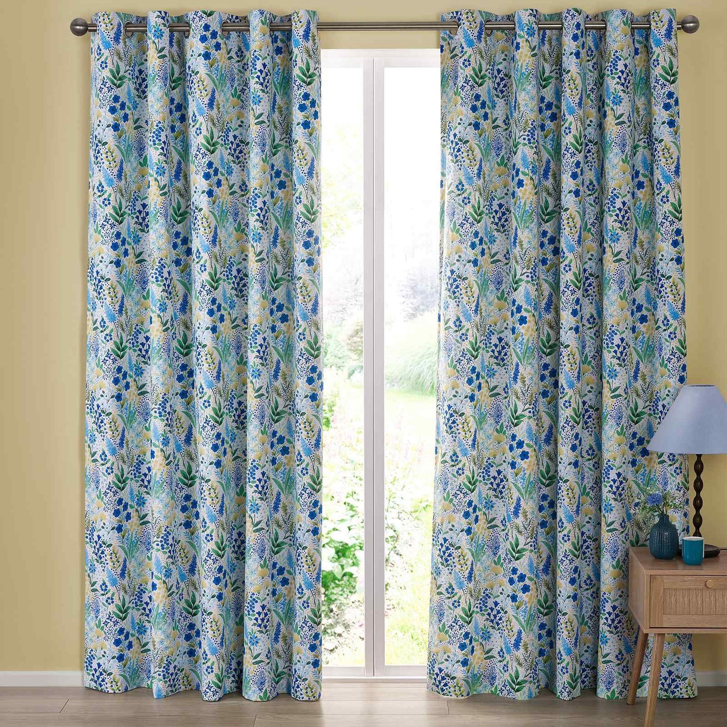 Tilly Floral Blue Curtains Two Panels - 66x90 Inch