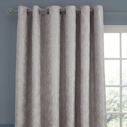 Damask Metallic Pinsonic Grey Eyelet Curtains