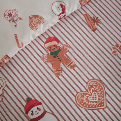 Catherine Lansfield Christmas Gingerbread Striped Reversible Bedding Duvet Cover Set Natural