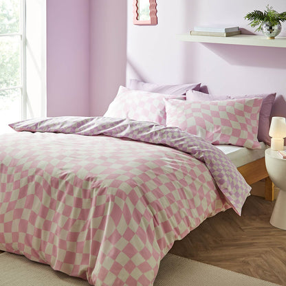 Checkerboard Wave Pink Duvet Cover Set