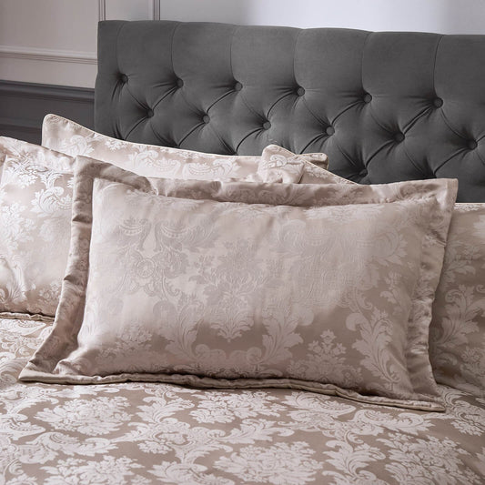 Damask Jacquard Quilted Pillow sham Pair Champagne Gold