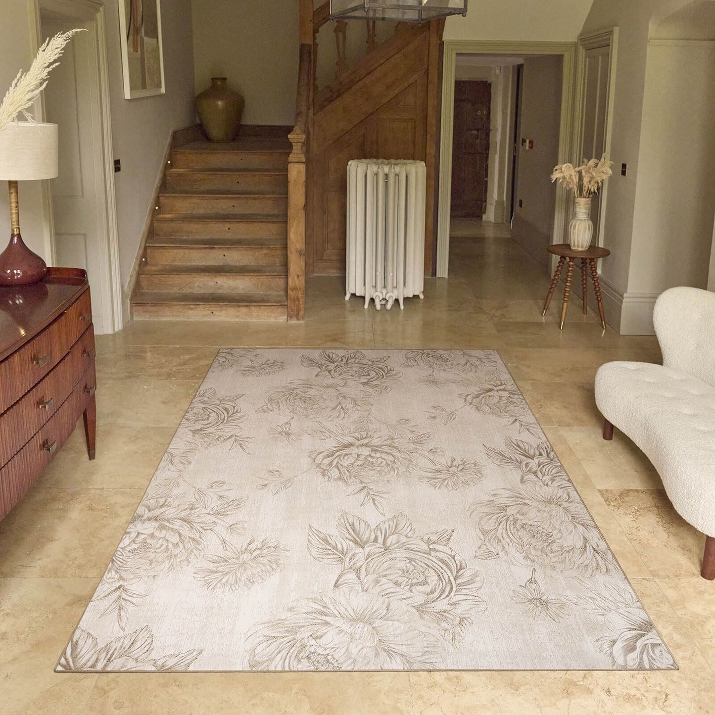 Hug Rug Eco-Washable Muted Floral Beige