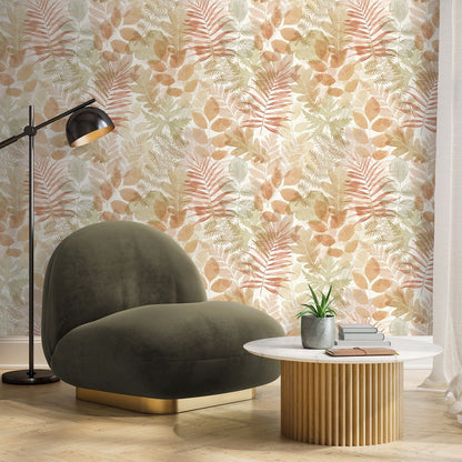 Catherine Lansfield Leaves Natural Wallpaper - 105x53cm