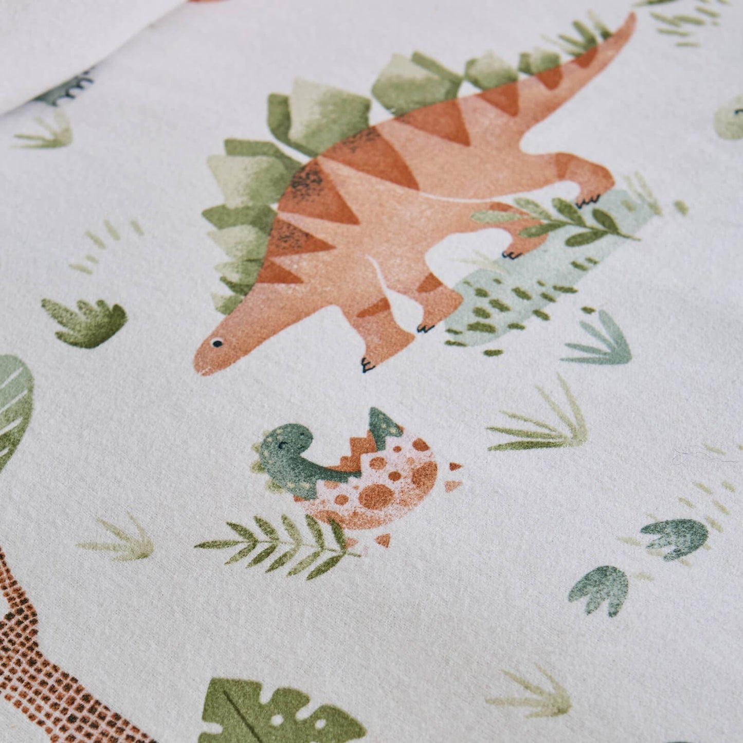 Catherine Lansfield Sleepy Saurus Dino Printed Reversible Cotton Bedding Duvet Cover Set Cream