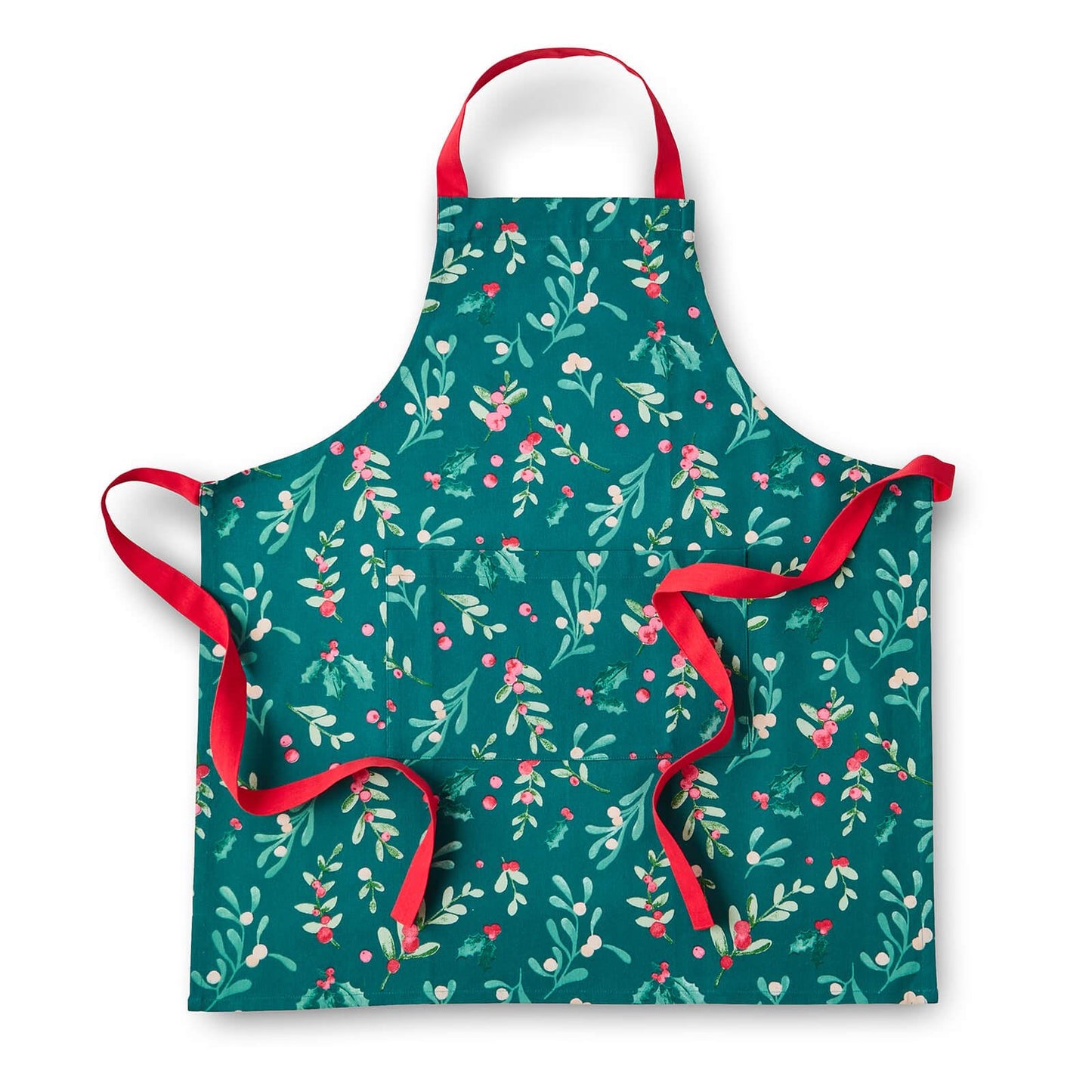 Christmas Holly And Mistle Toe Green Apron