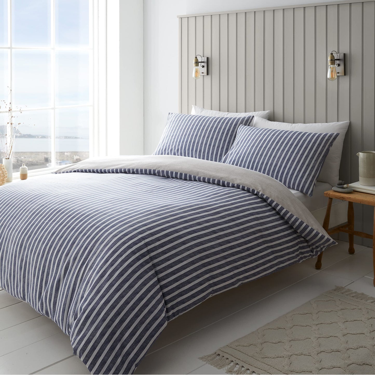 Textured Banded Blue Duvet Set