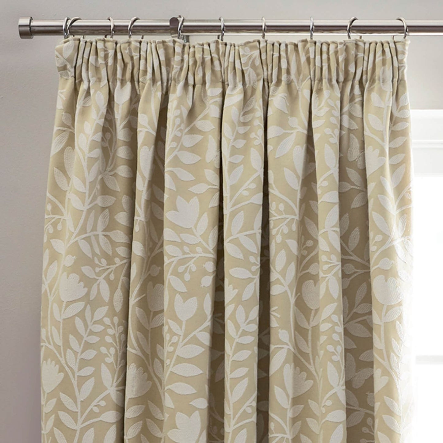 Eleanor Floral Pale Ochre Pencil Pleat Curtains