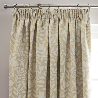 Eleanor Floral Pale Ochre Pencil Pleat Curtains