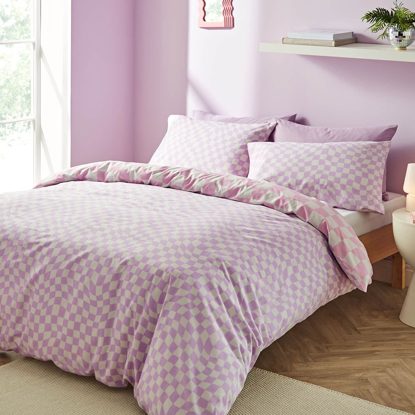 Checkerboard Wave Pink Duvet Cover Set