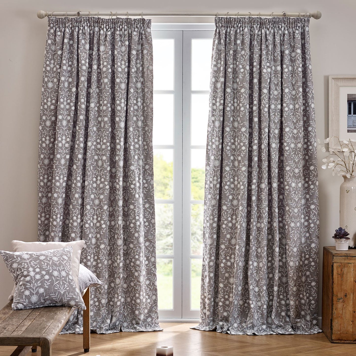 Juliette Dove Pencil Pleat Curtains