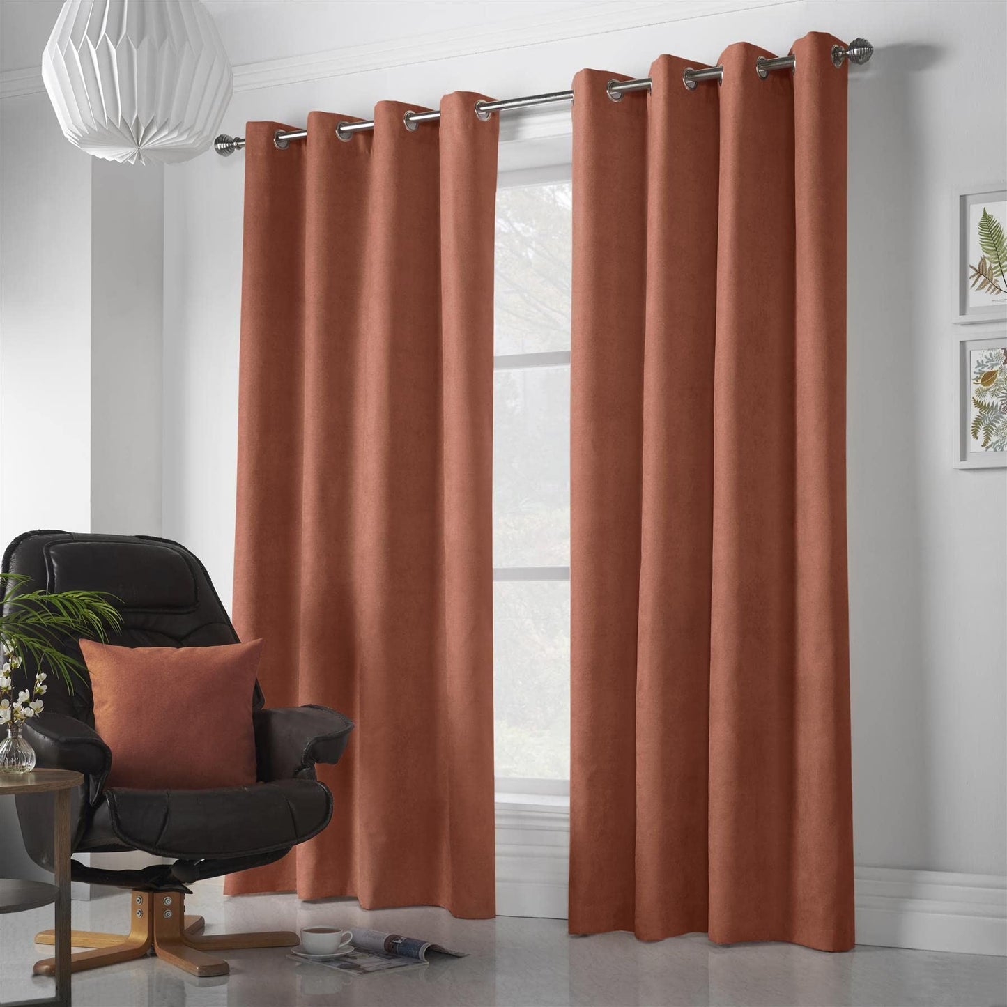 Velvet Chenille Orange Eyelet Curtains